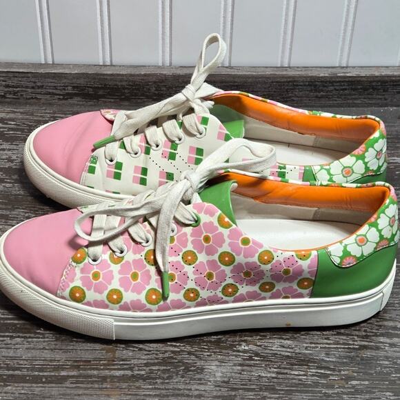 Tory Burch Sport Women's Multicolor Patent Leather Floral Golf Sneaker Size 8.5M - Picture 3 of 7